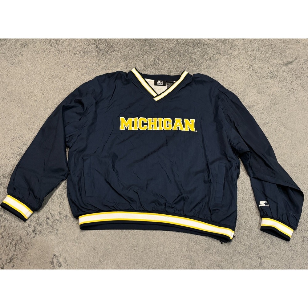 Vintage 90s Starter Jacket Michigan Wolverines Windbreaker Pullover Size XL Blue